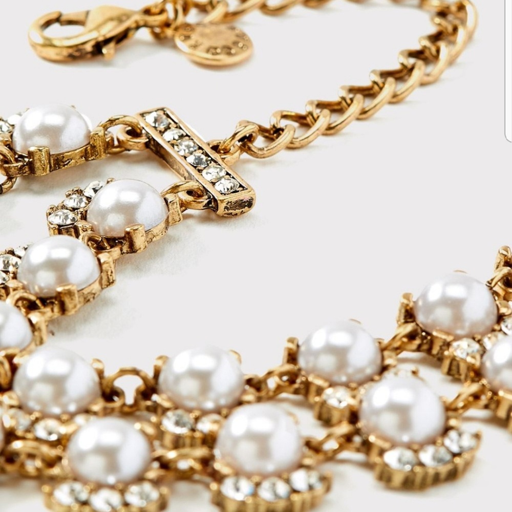 πDouble Strand Pearl & Crystal Necklace - Picture 3 of 3